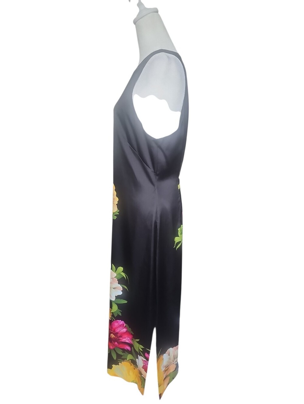 Adrianna Papell NWT Black Floral Print Satin Midi Dress Size:12 - Picture 3 of 6